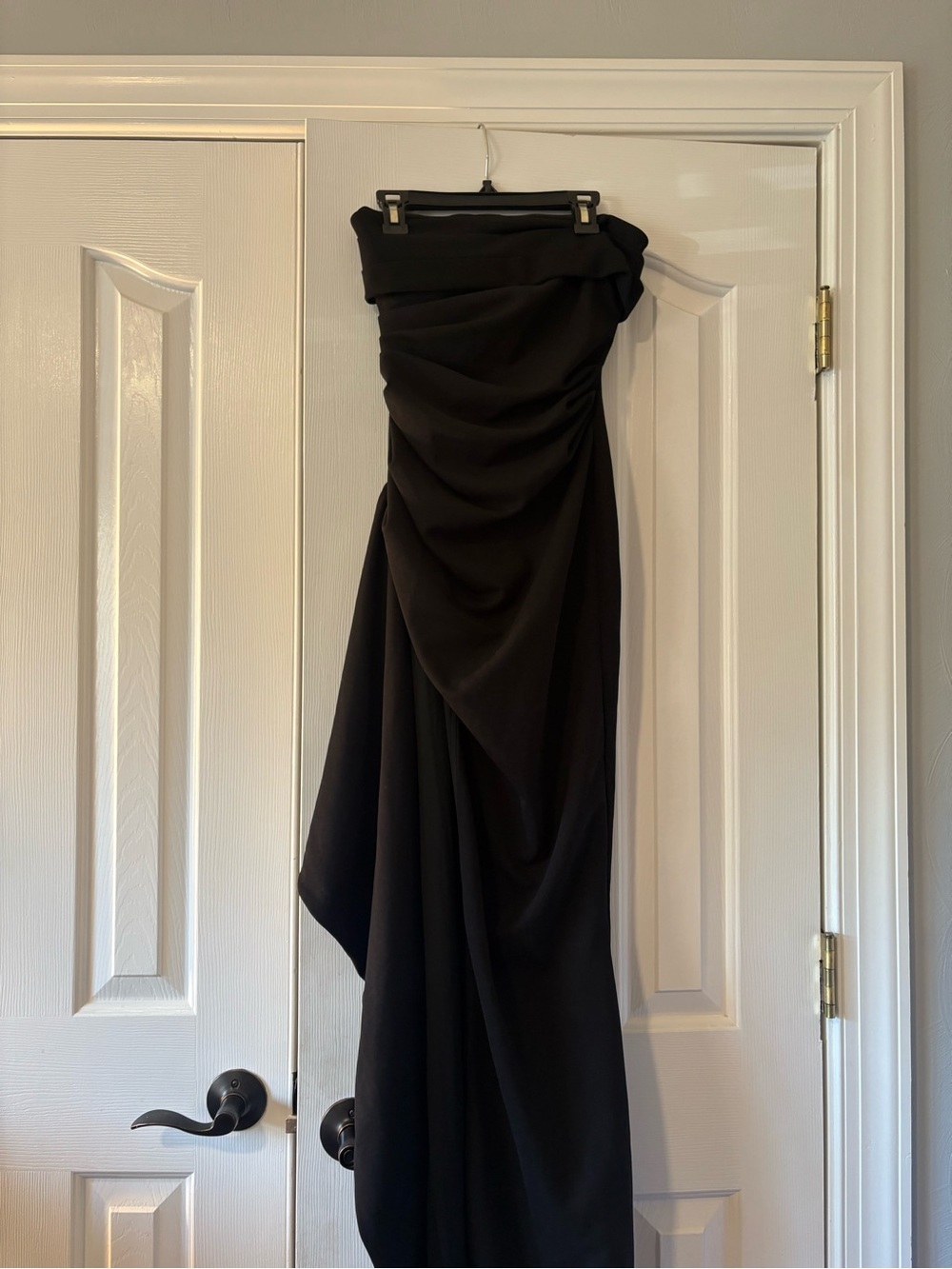 Off-Shoulder Black Draped Maxi Gown